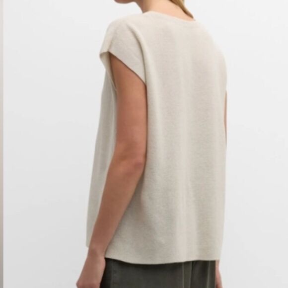 Eileen Fisher V-Neck Cap Sleeve Crepe Button Front Vest - Picture 3 of 8